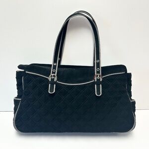 Lovely Vera Bradley Black Microfiber Handbag w/ Checked Piping Detail